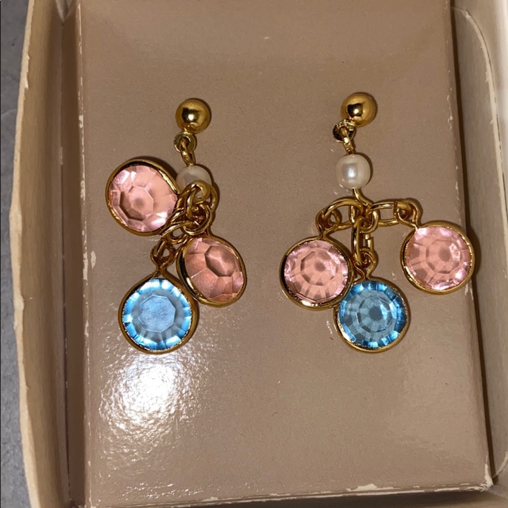 Avon pink & blue dangle earrings